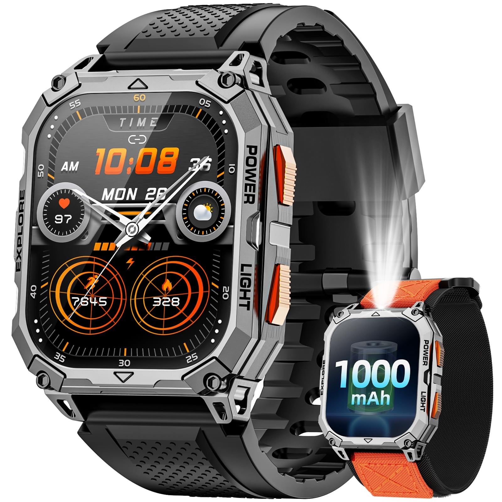 Military Smart Watch 2.01″ HD Touchscreen 1000mAh Battery – Fitness Tracker