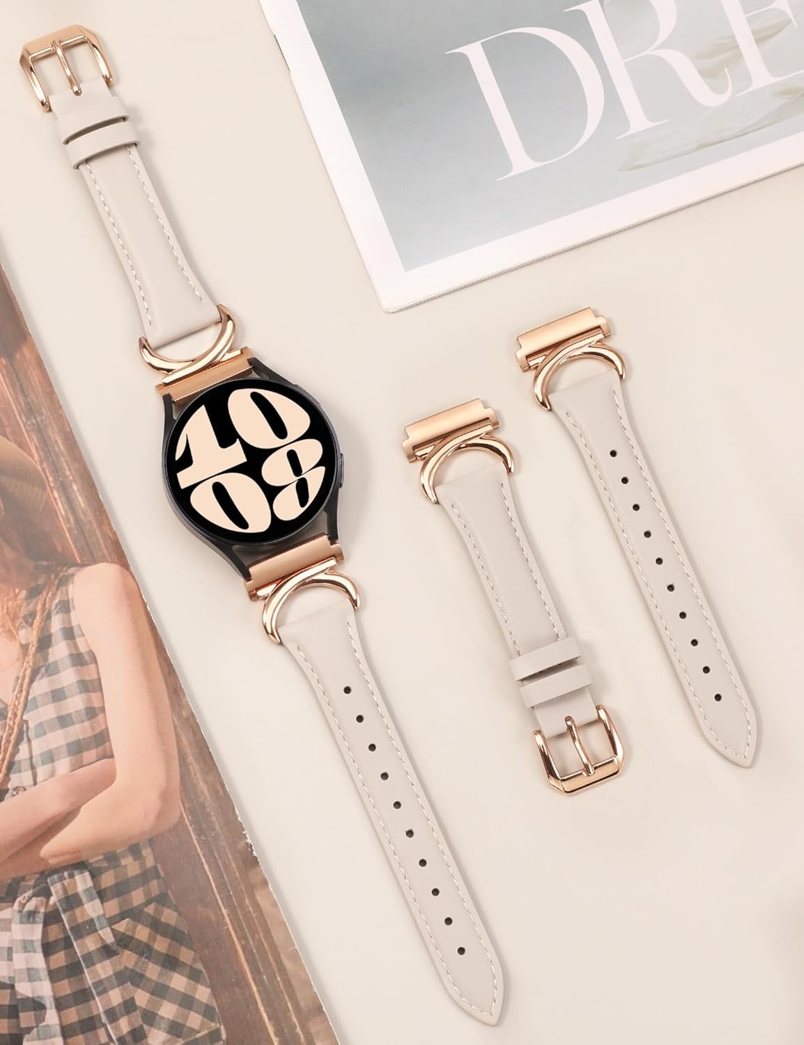 20mm Leather Strap Compatible with Samsung Galaxy Watch 6 40mm 44mm Slim