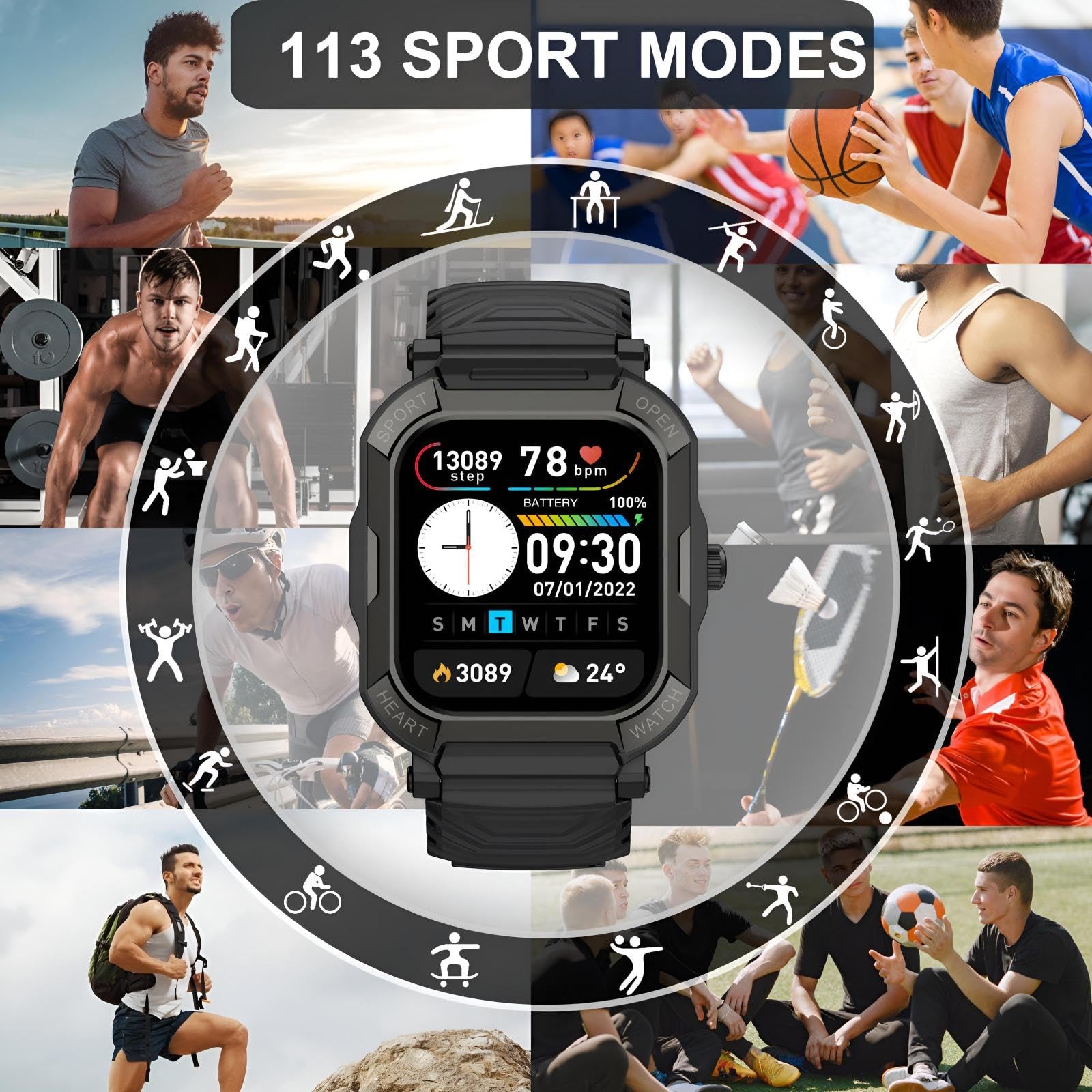 1.91” Military for Men (Dial/Receive) , Fitness Tracker, for Android iOS Pho…