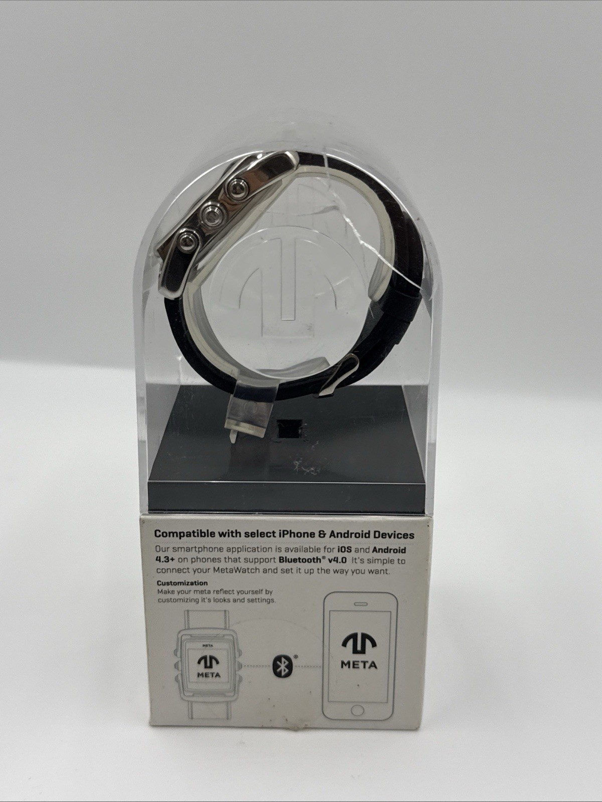 META M1 BLUETOOTH SMARTWATCH MW4004 Stainless Steel Case / Leather Strap NEW