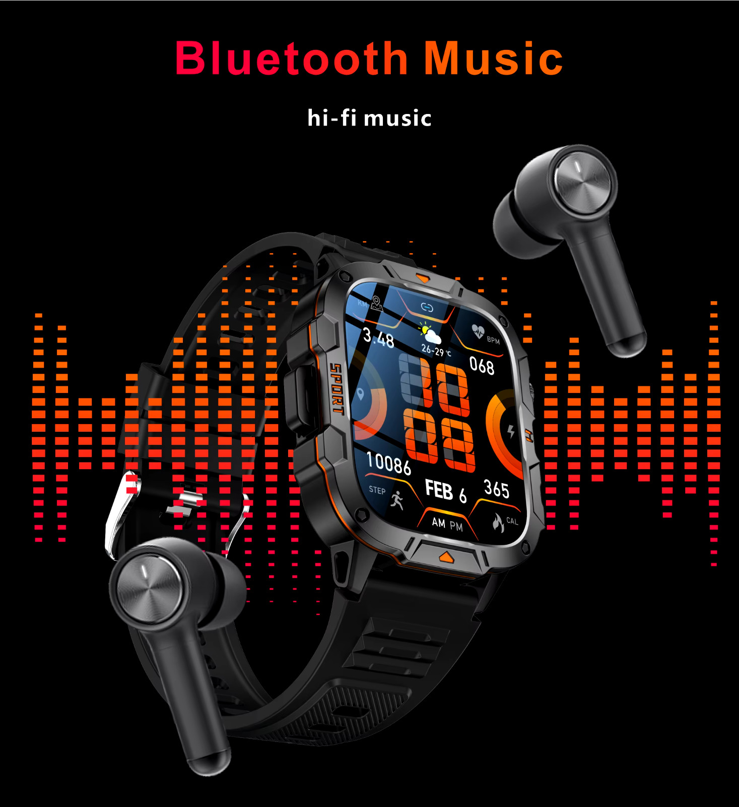 Military smart watch with built in Flashlight, QX12