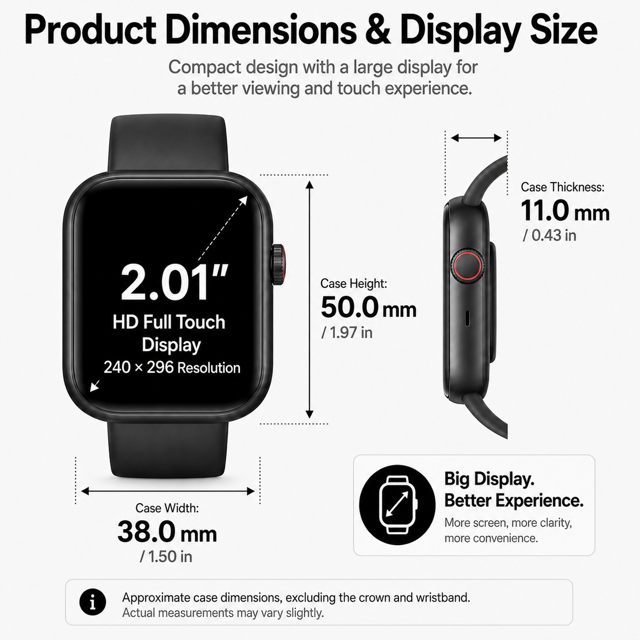 Smart Watch with Call Function Sleep Activity Tracker Black Silicone Band