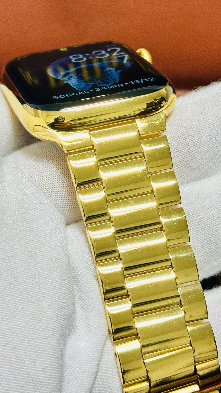 Custom 24K Gold Plated 45MM Apple Watch SERIES 7 Stainless Steel Polished Band