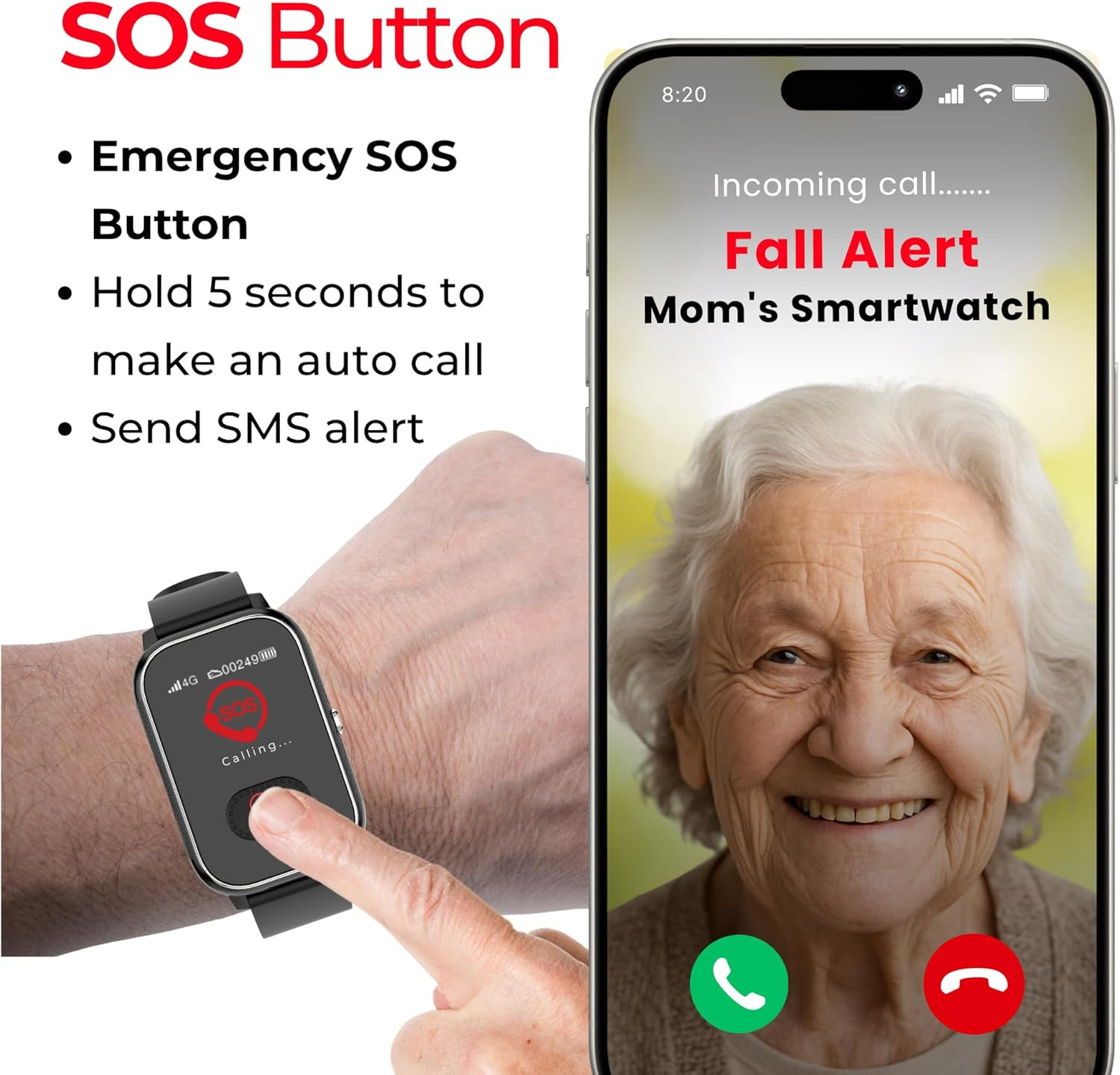 Cellular Medical Alert Smartwatch for Seniors with Fall Detection, GPS Tracking,