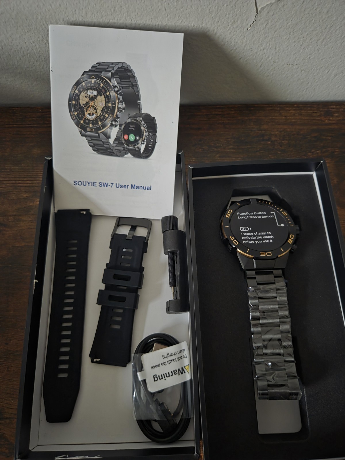 SOUYIE SW-7 Smartwatch 47mm Black Metal Case Black Stainless Band
