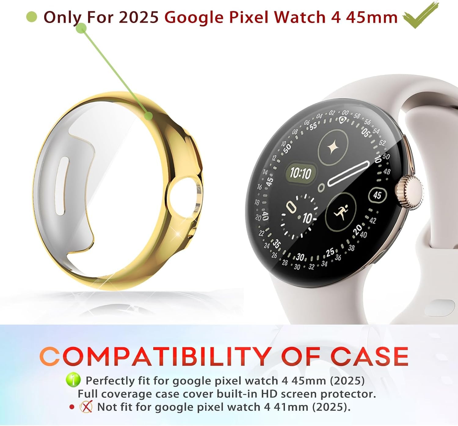 Gold Soft Case with Charging Port Expansion for Google Pixel Watch 4 45mm