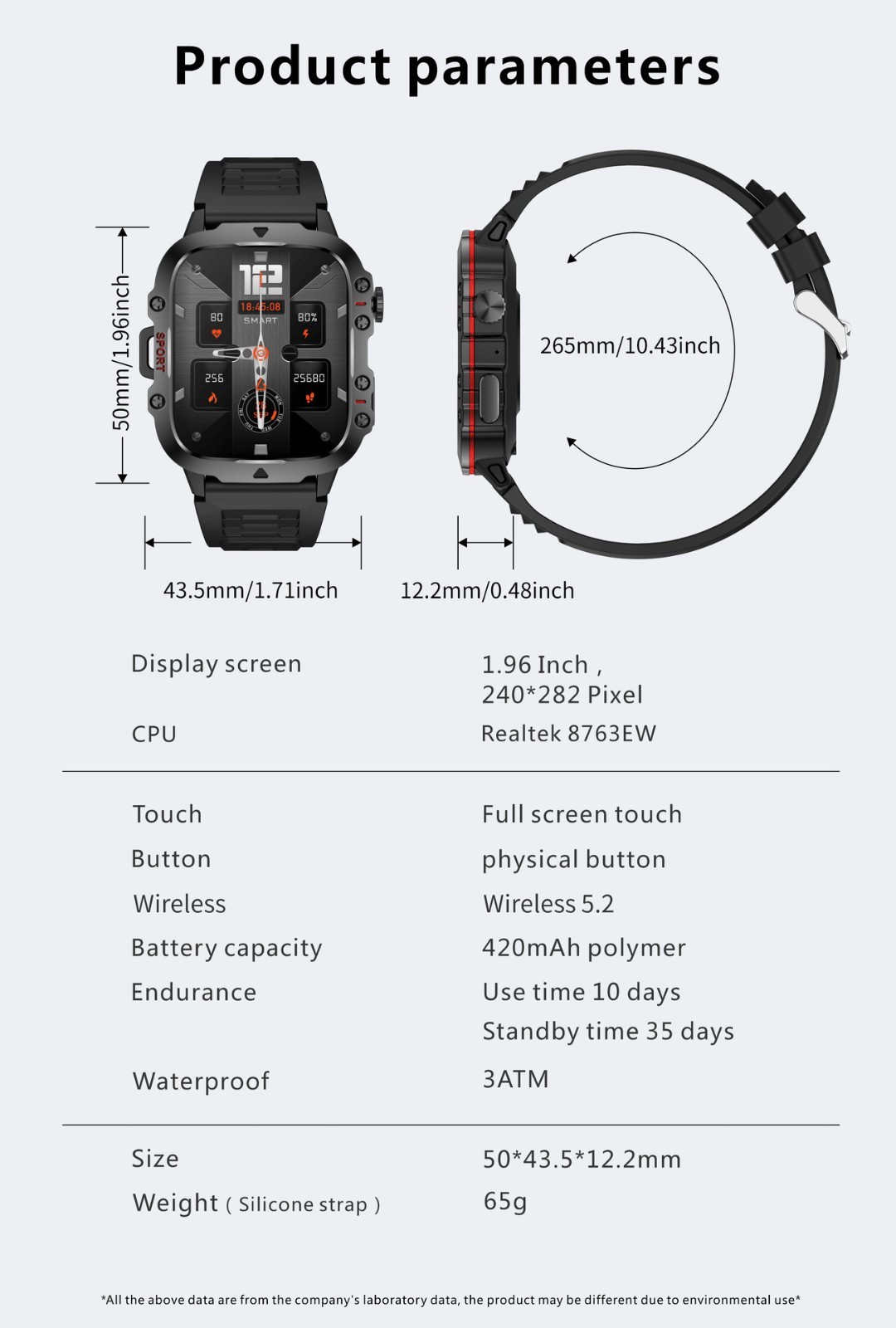 Smart Watch 1.96″ HD Waterproof Fitness Tracker Heart Rate Monitor Long Battery
