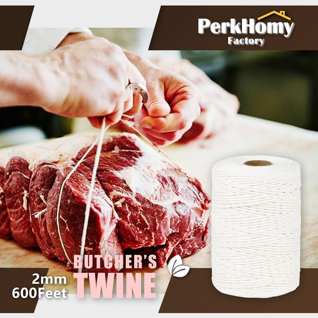 600 Feet 2Mm Cotton Butcher Twine String Soft Food Safe for Cooking Craft Baker