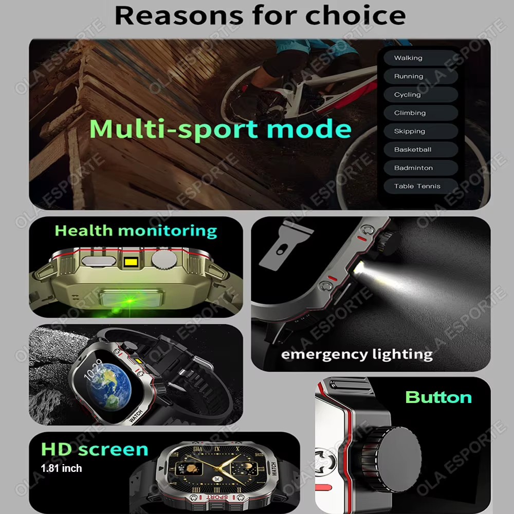 Original Men Smartwatch Flashlight Bluetooth Call Fitness Clock IP68 Waterproof