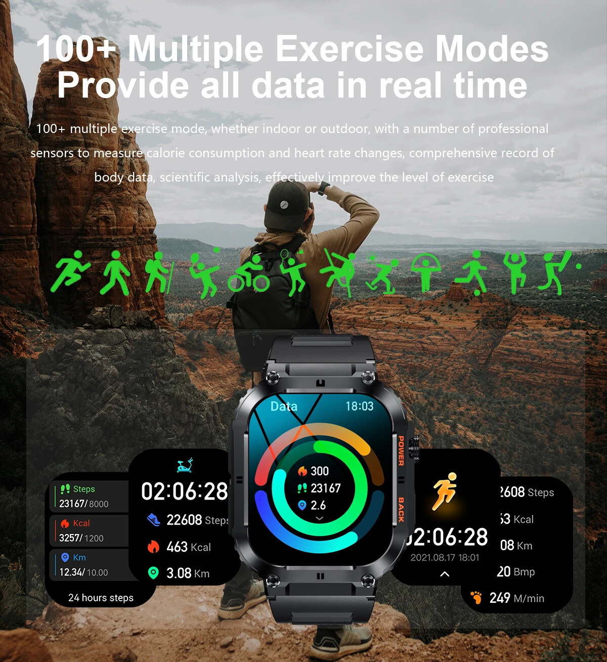 Outdoor Sports Fitness Smartwatch Men 1.96 Inch Screen Bluetooth Call Waterproof