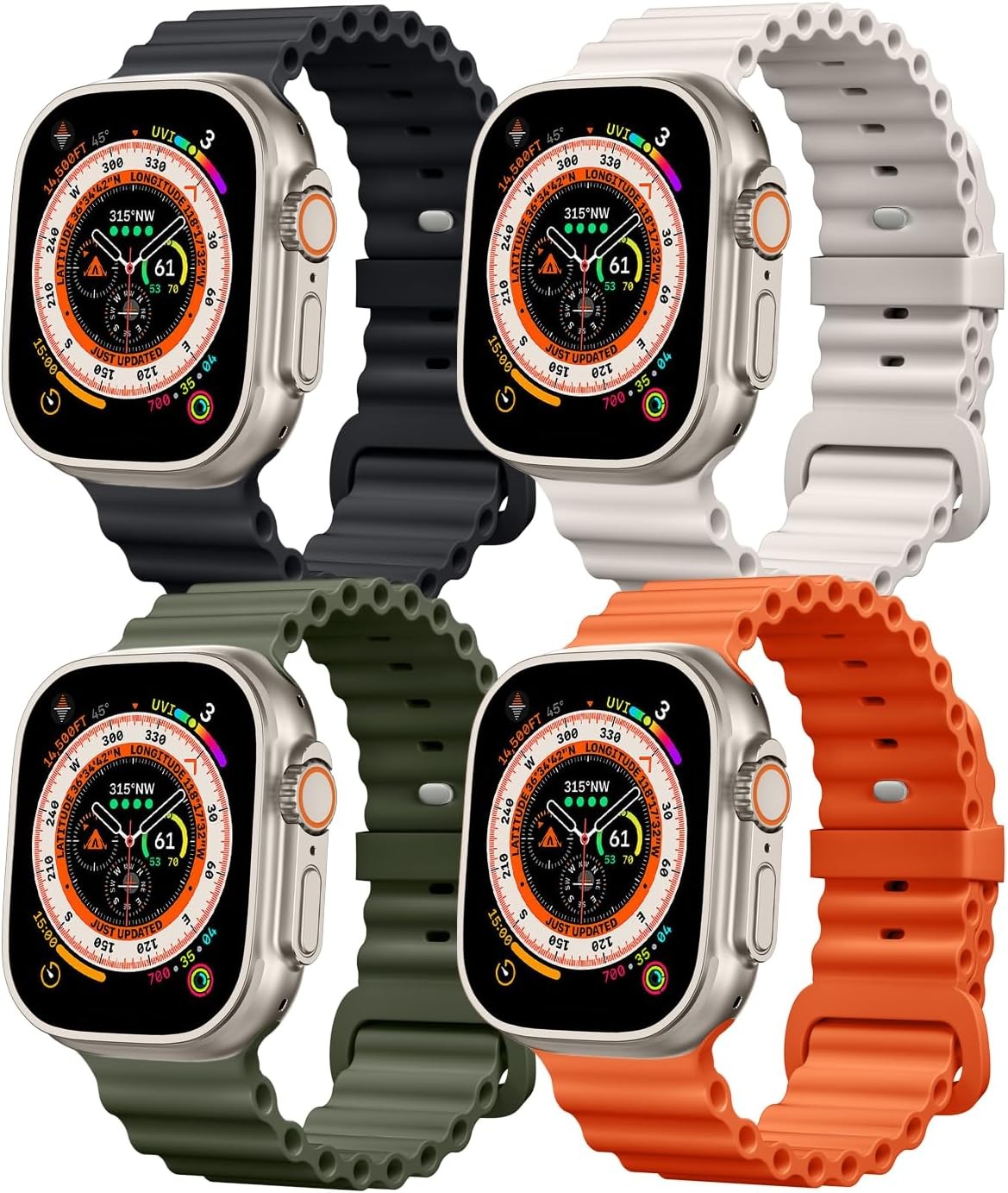 4 Soft Silicone Bands Set for Apple Watch Ultra 49mm 45mm Men Women Sports Repla