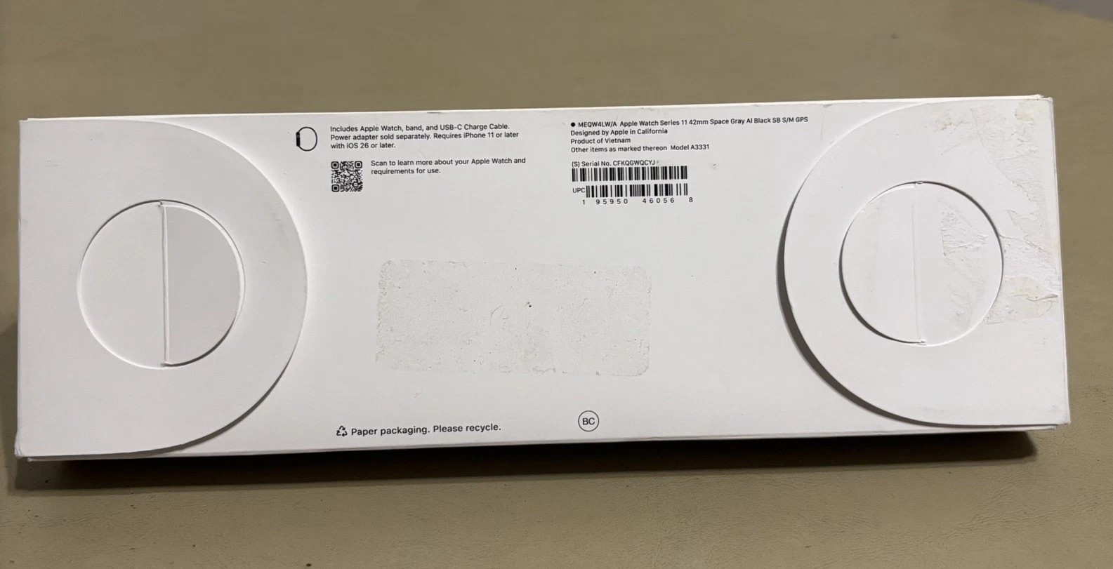 Apple Watch Series 11 42mm GPS Space Gray w/ S/M Black Sport Band MEQW4LW/A
