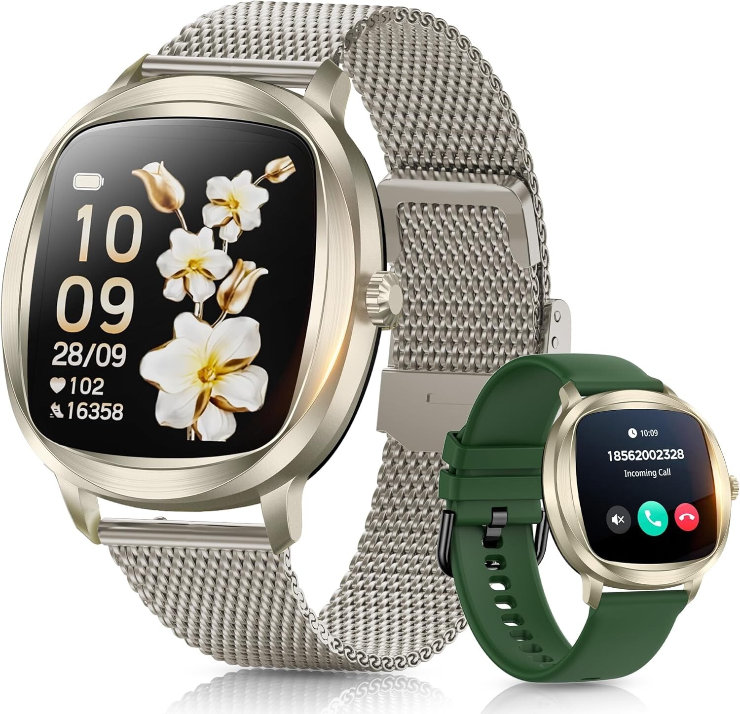 2 Free Straps Women’s Smart Bracelet with 1.72”,Bluetooth,IP68 Android & iOS