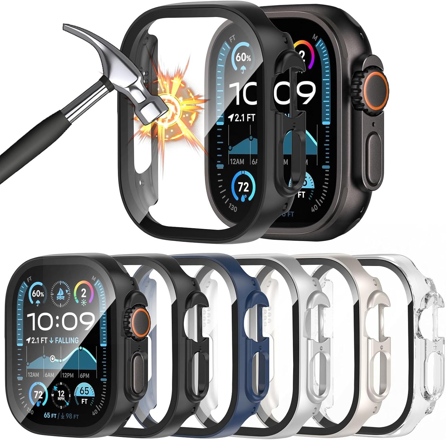 6 Pack Case for Apple Watch Ultra 49mm Ultra-Thin Tempered Glass Screen Protecto