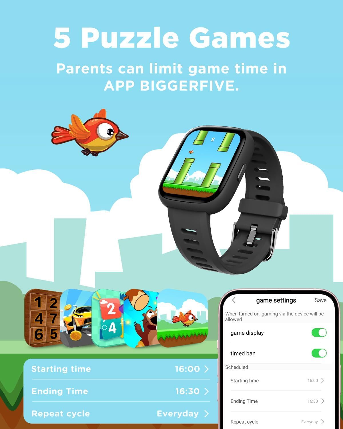 Smart Watch for Kids 1.8″ Fitness Tracker Watch Pedometer Puzzle Games for Kids