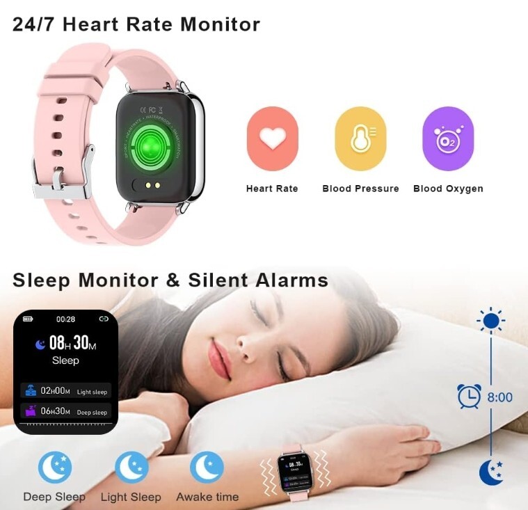 Smart Watch, 1.69″ LCD Touch,Heart Rate,Sleep Monitor,Step Counter,IP68 Waterpro