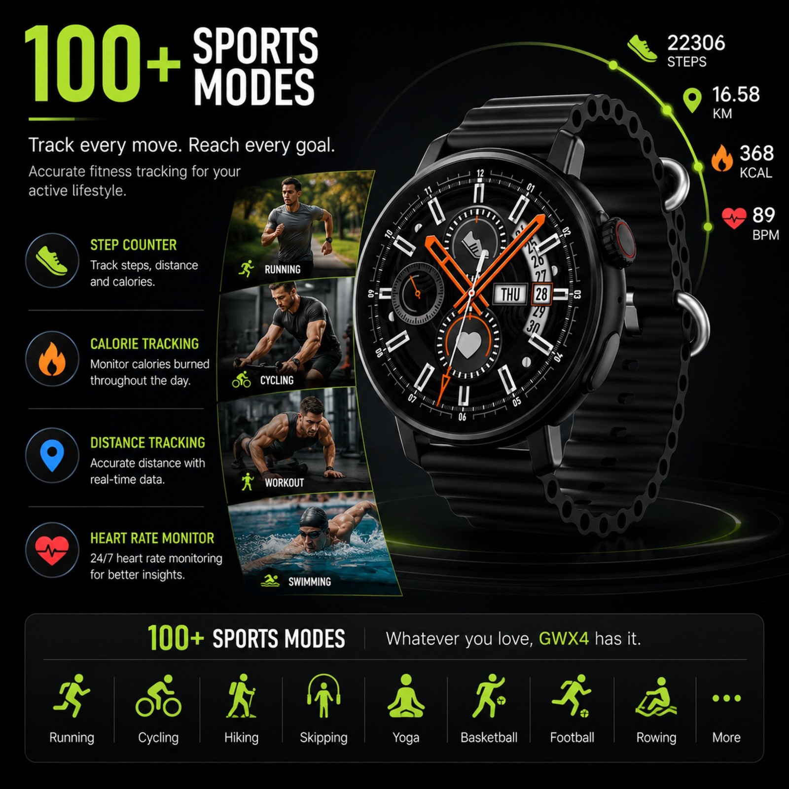 Gravity GWX4GD Gold Smart Watch Bluetooth Calling 1.5″ HD Touchscreen