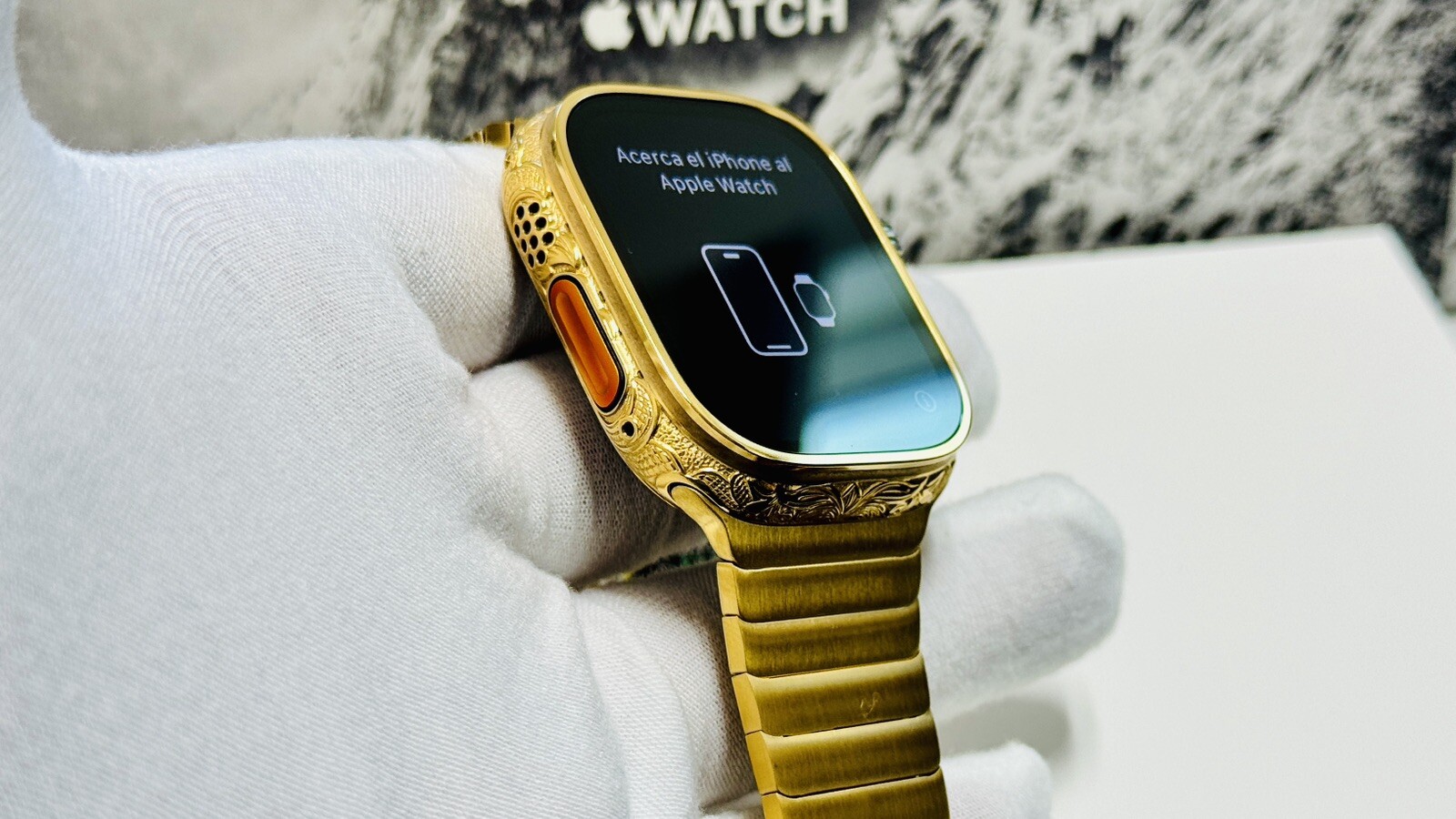 Apple Watch ULTRA 49mm Hand Engraved 24k Gold Plated With 24k Gold Plated Link B