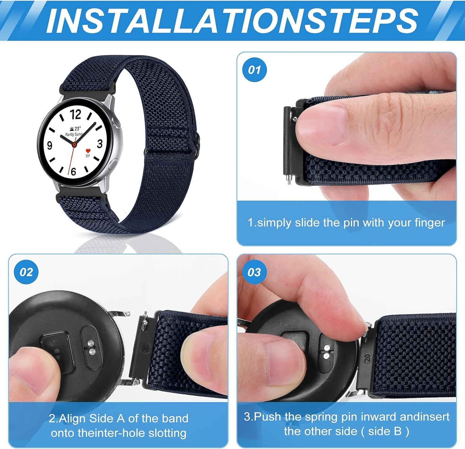 Stretchy Adjustable Nylon Loop Strap for 20mm Watch Bands – Quick Release Design