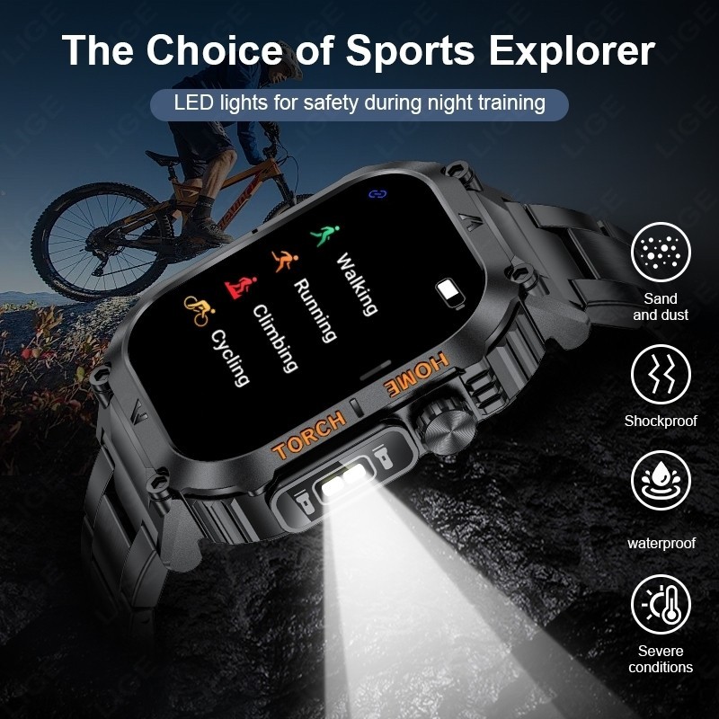 Military Smart Watch for Men Call Receive/Dial Rugged Fitness Tracker Heart Rate