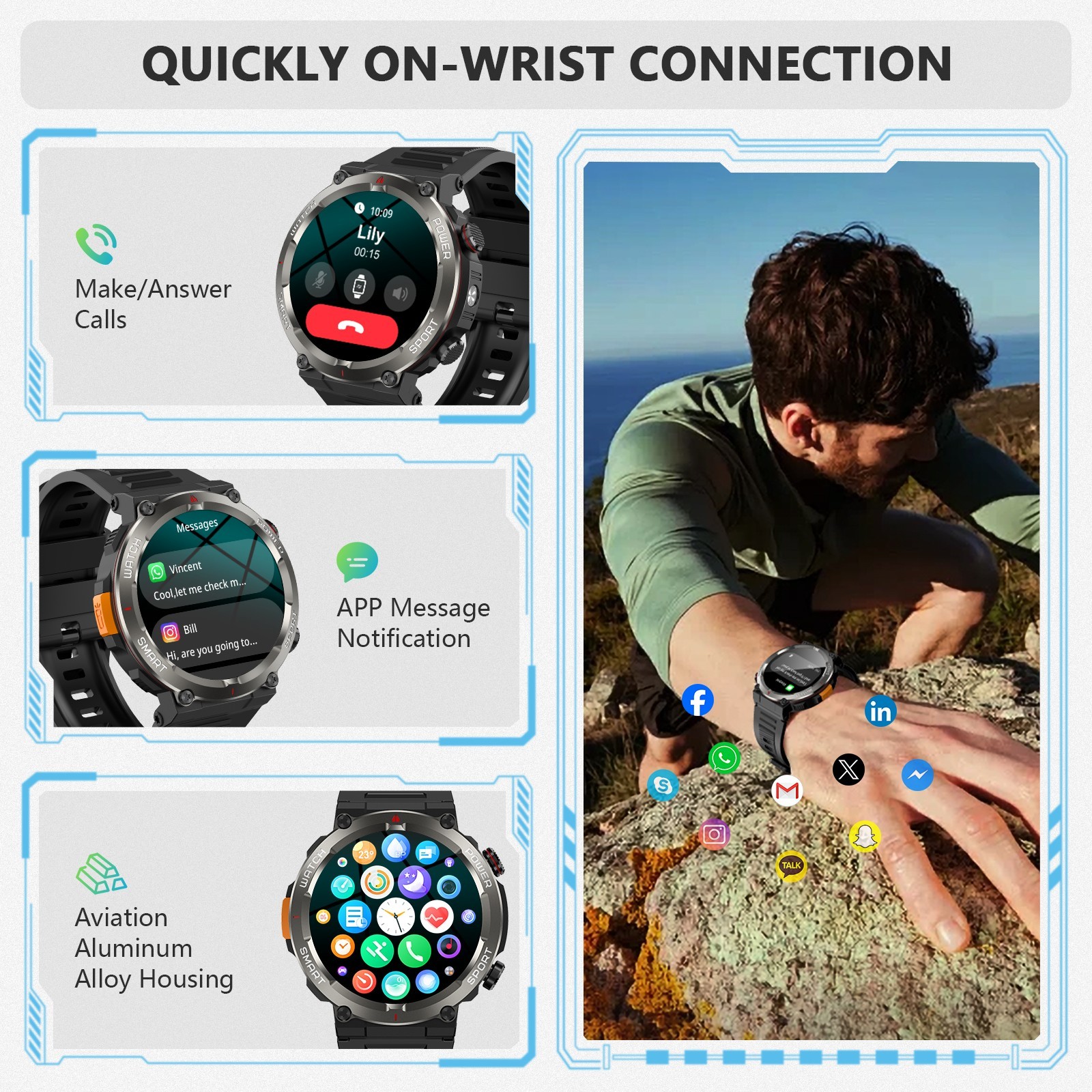 Military Smart Watch Men (Call Receive/Dial) Rugged Tactical Fitness Tracker US