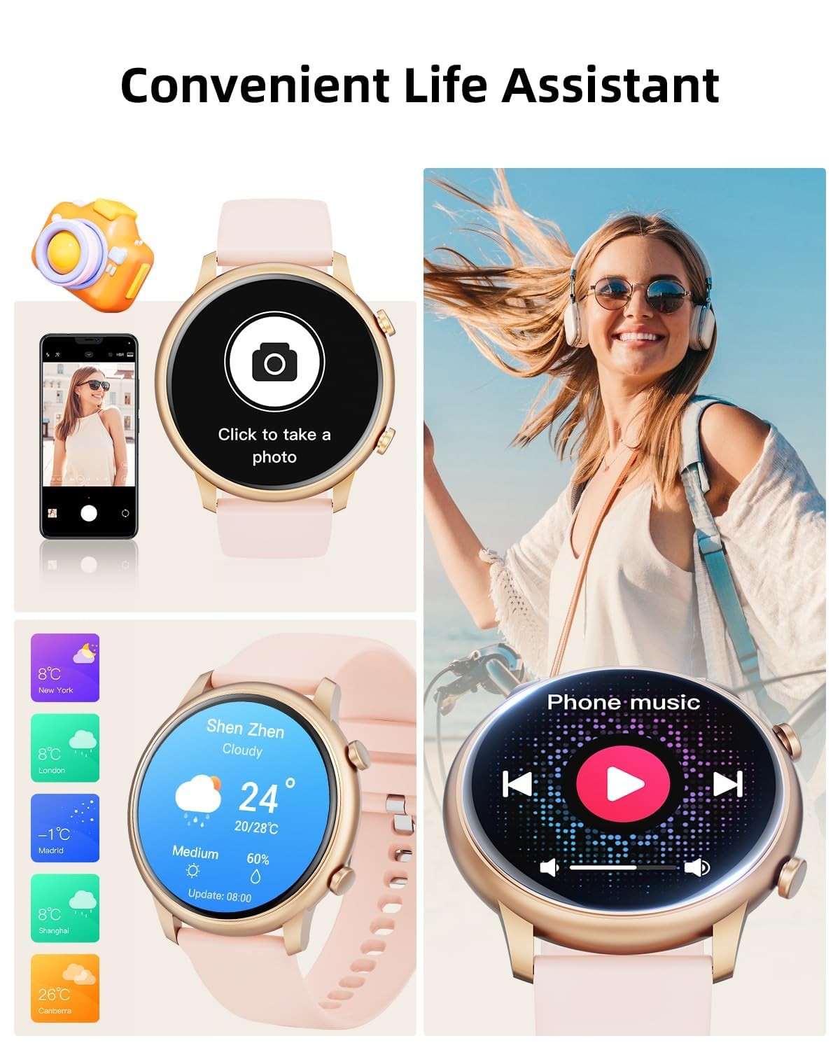 Smart Watches for Women Android Phones iPhone Compatible(Bluetooth Call),1.39…