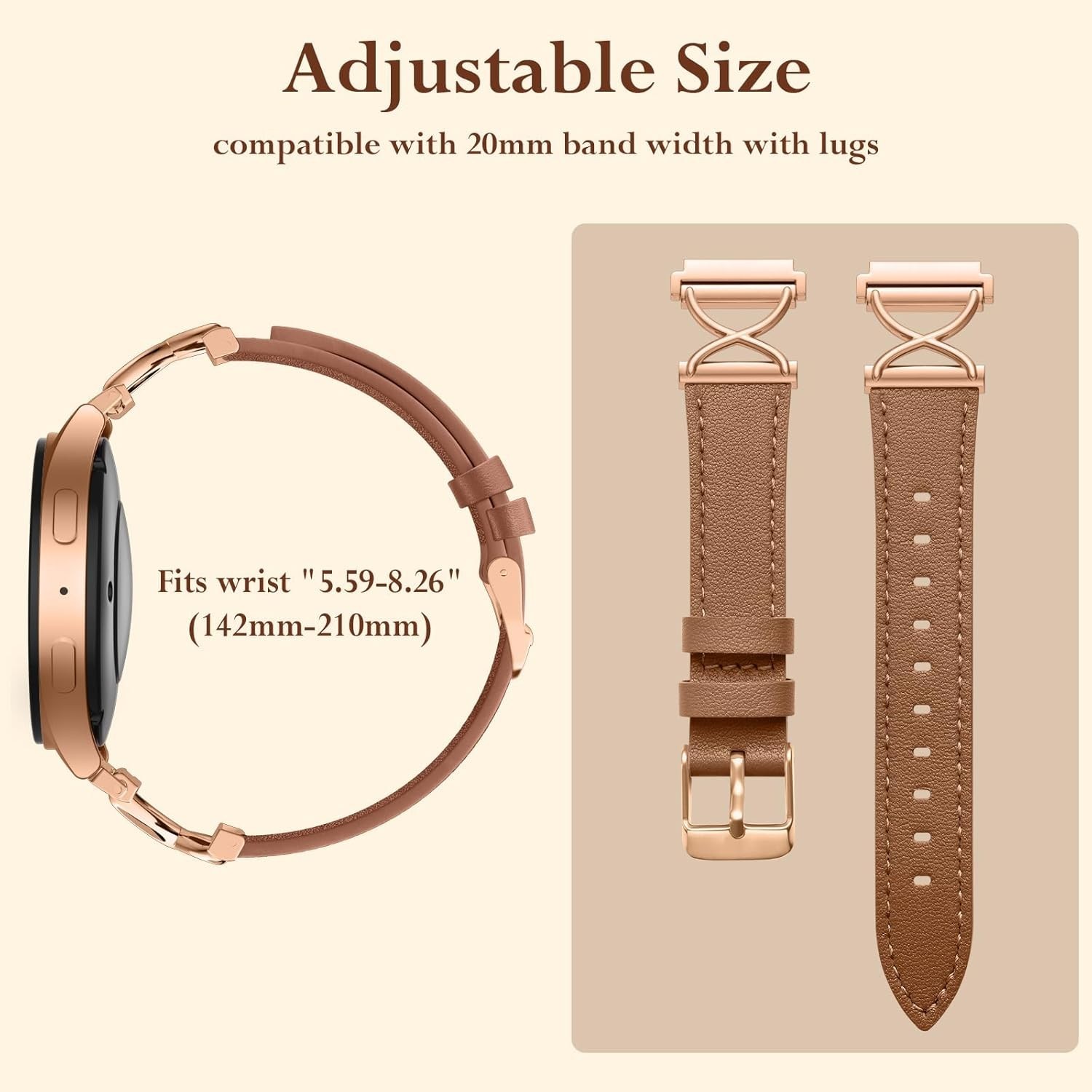 Brown Leather Band with X-Shape Design for Samsung Galaxy Watch 7 40mm 44mm