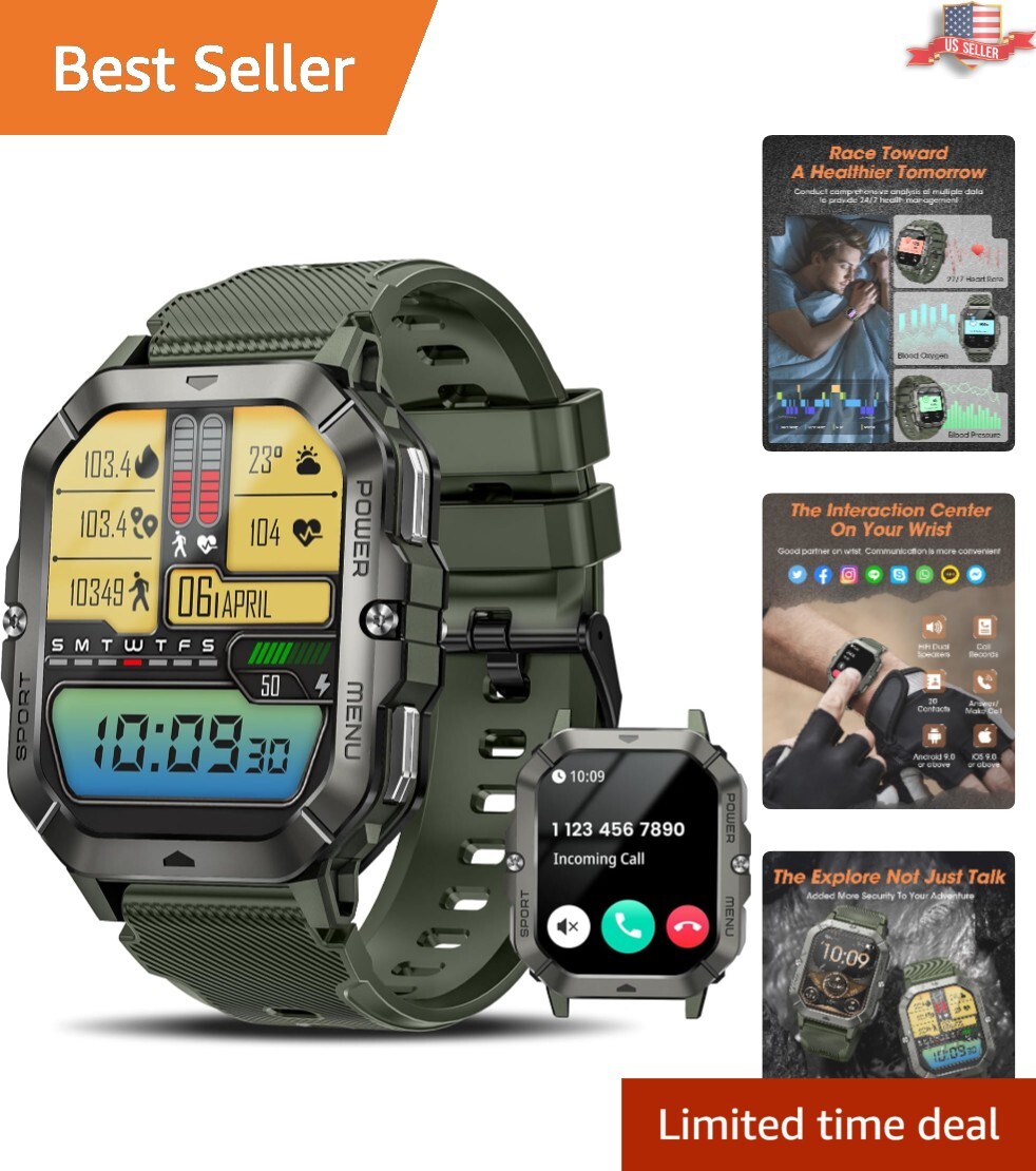 Bluetooth Military Smart Watch – Fitness & Health Tracker with Long Battery Life