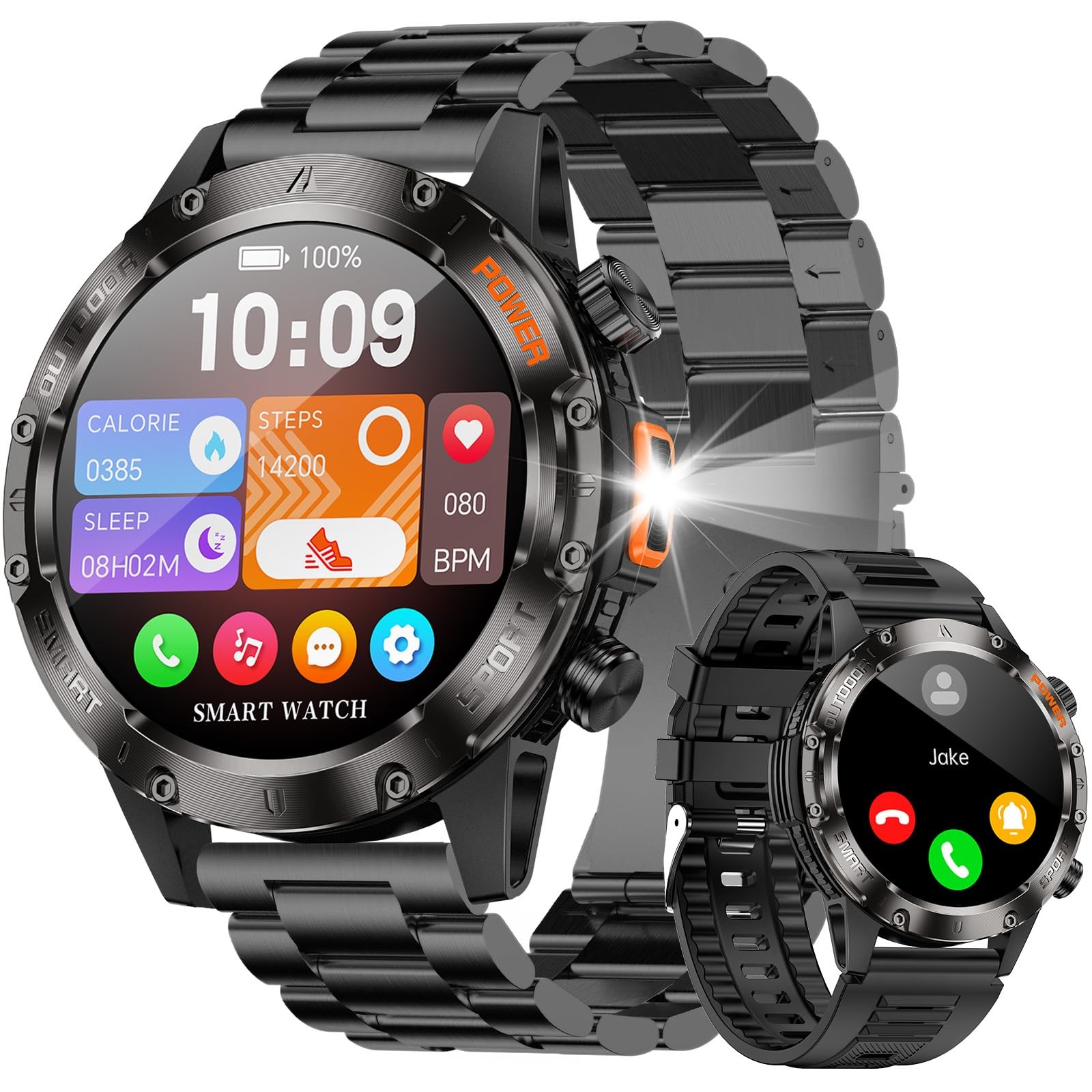 Smart Watches for Men,Military Rugged Men Smartwatch, Stainless Steel Body, I…