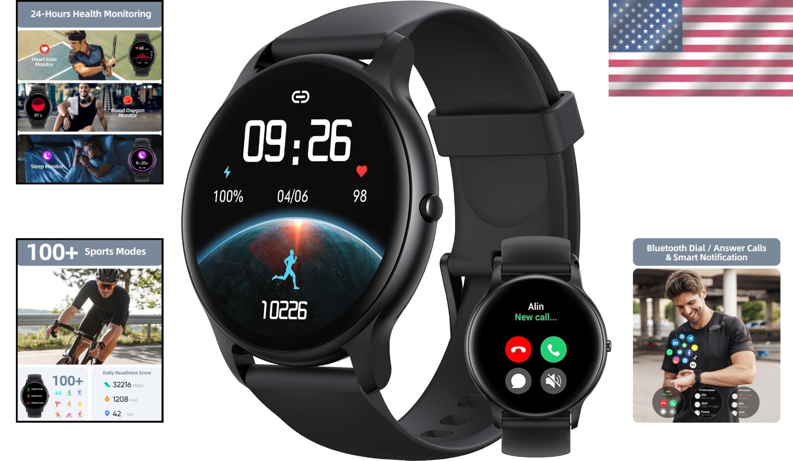 Lightweight Smartwatch: 100+ Sports Modes, 24/7 Health Tracker, IP68 Waterproof