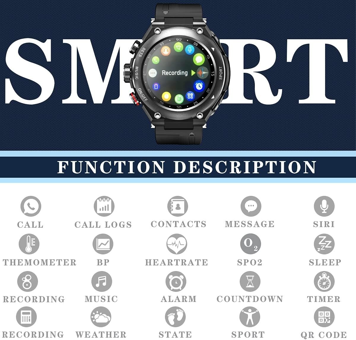 Smart Watch with Earbuds 3 in 1 Round Fitness Tracker 1.28inch for Men Sports