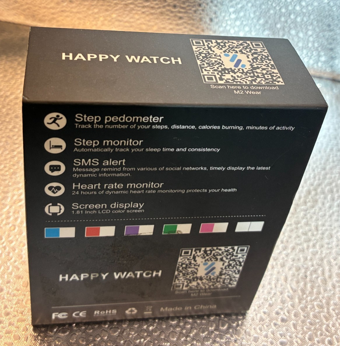 Happy Watch Black Smart Watch Sleep Monitor and Heart Rate Monitoring 1.81″ LCD