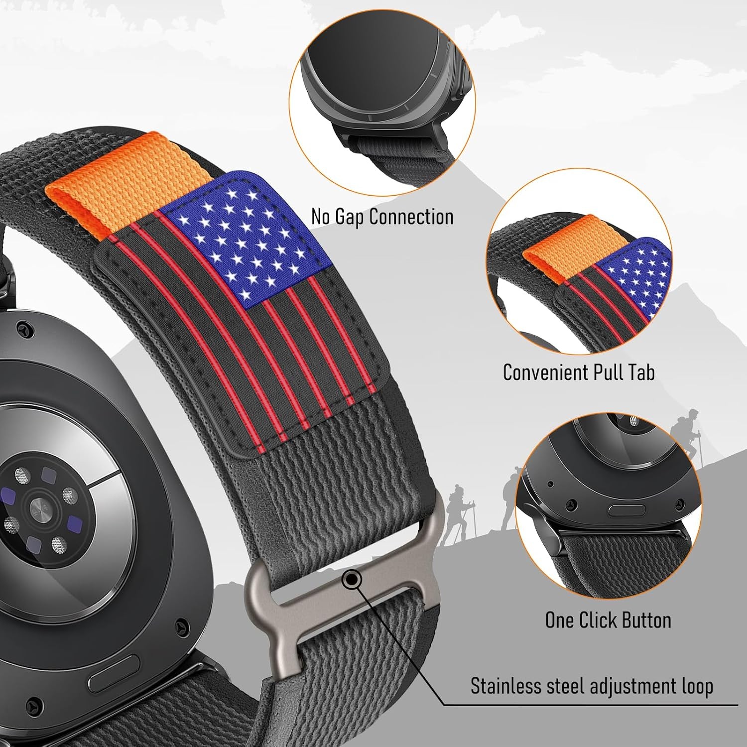 Rugged Fabric Nylon Band for Samsung Galaxy Watch Ultra 47mm, Sport Strap