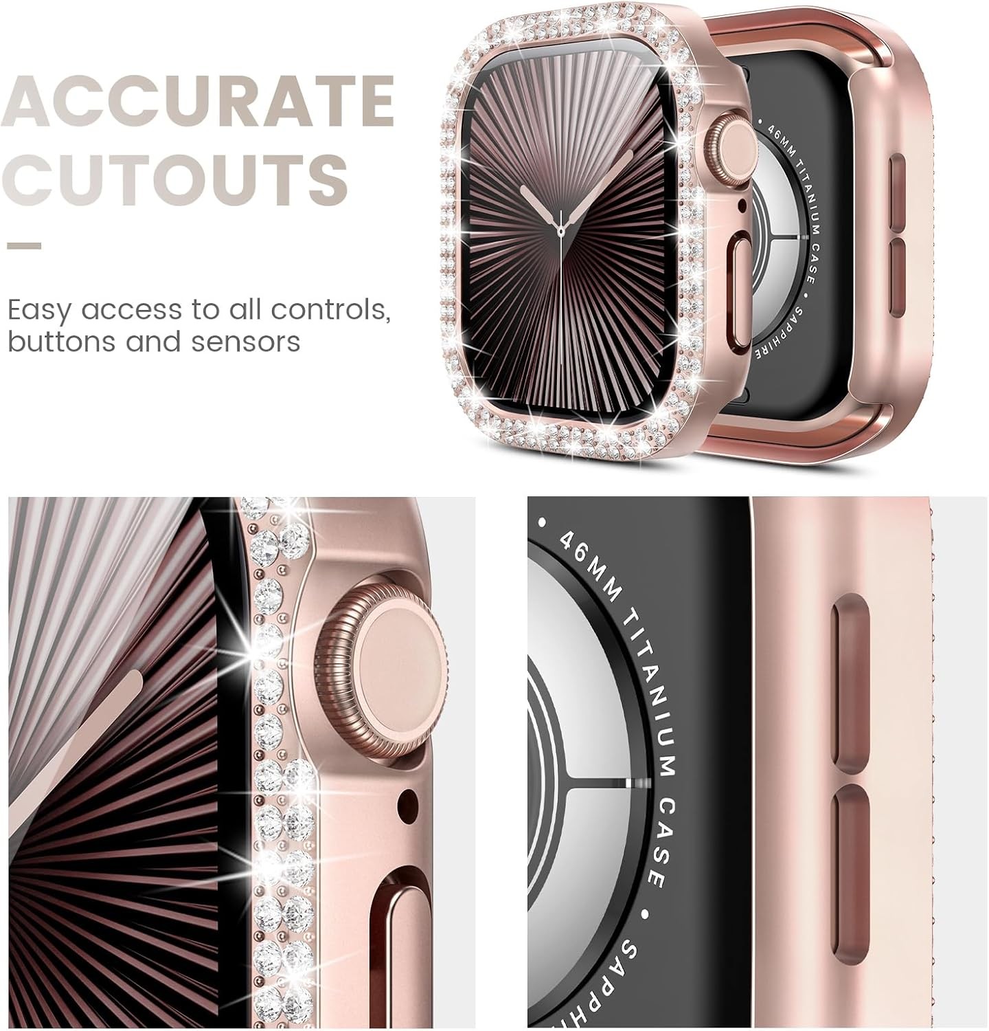 3pcs Screen Protector Case for Apple Watch Series 11/10 46mm Bling Bumper