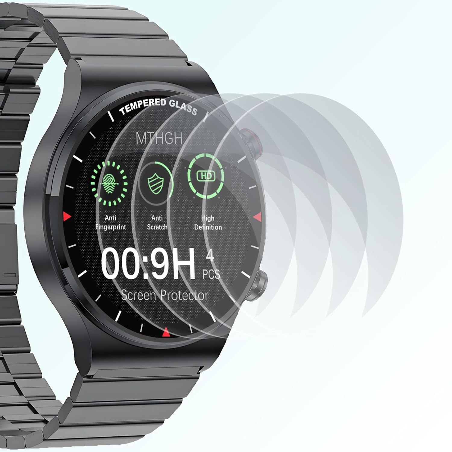 4 Pack Tempered Glass Screen Protector for Universal Round Watch 38mm 9H Hardnes