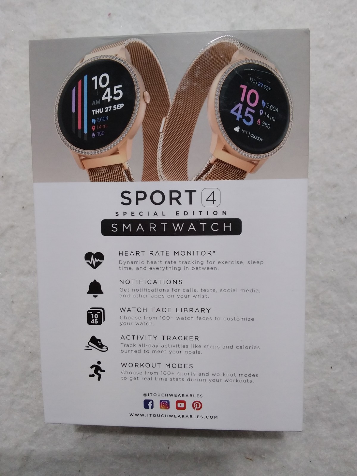 iTOUCH Wearables Sport 4 Smartwatch Special Edition Crystals Gold Band 41mm NIB