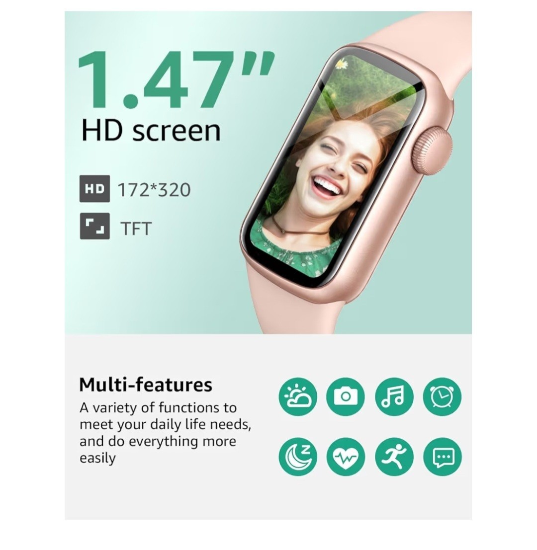 Fitness Tracker Smart Watch with 1.47″ Touch Display 130+Sport Modes – Pink
