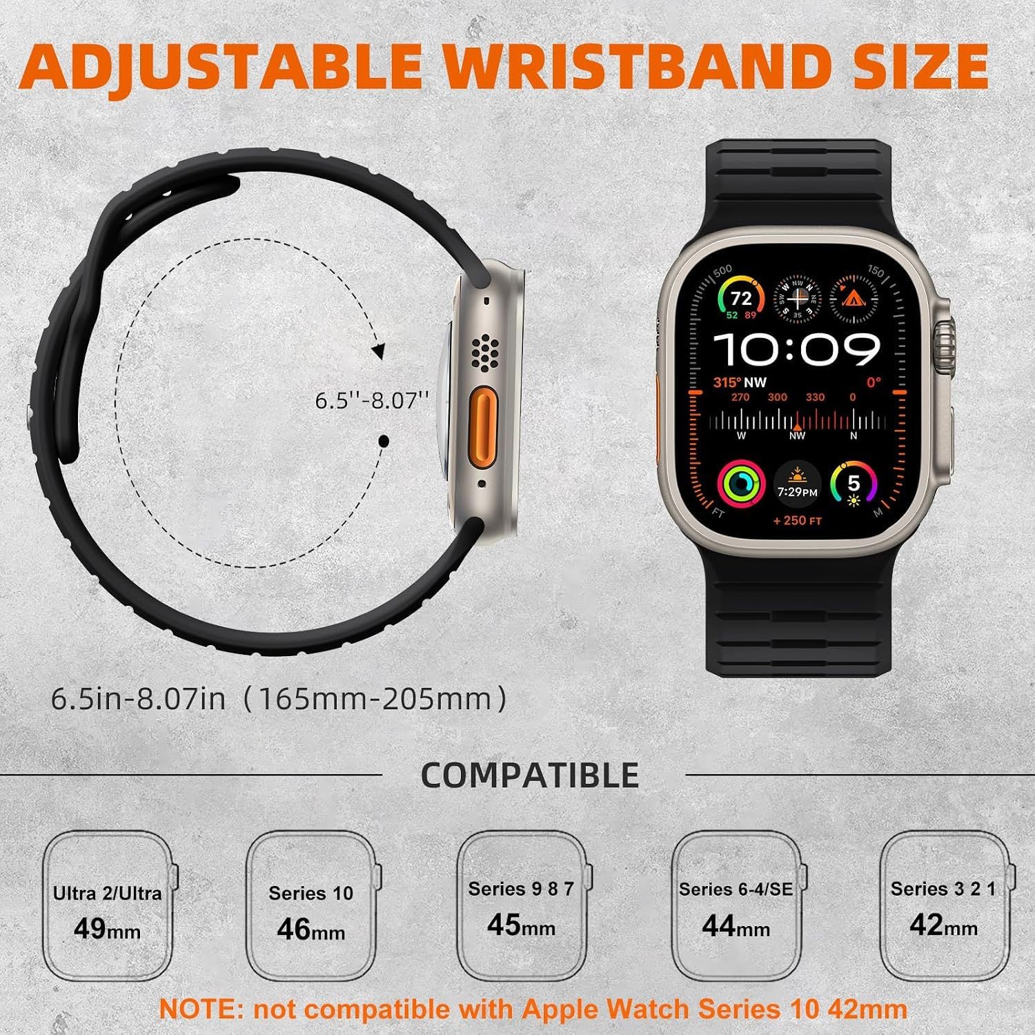 Silicone Waterproof Band for Apple Watch Ultra 49mm – Compatible with All Series
