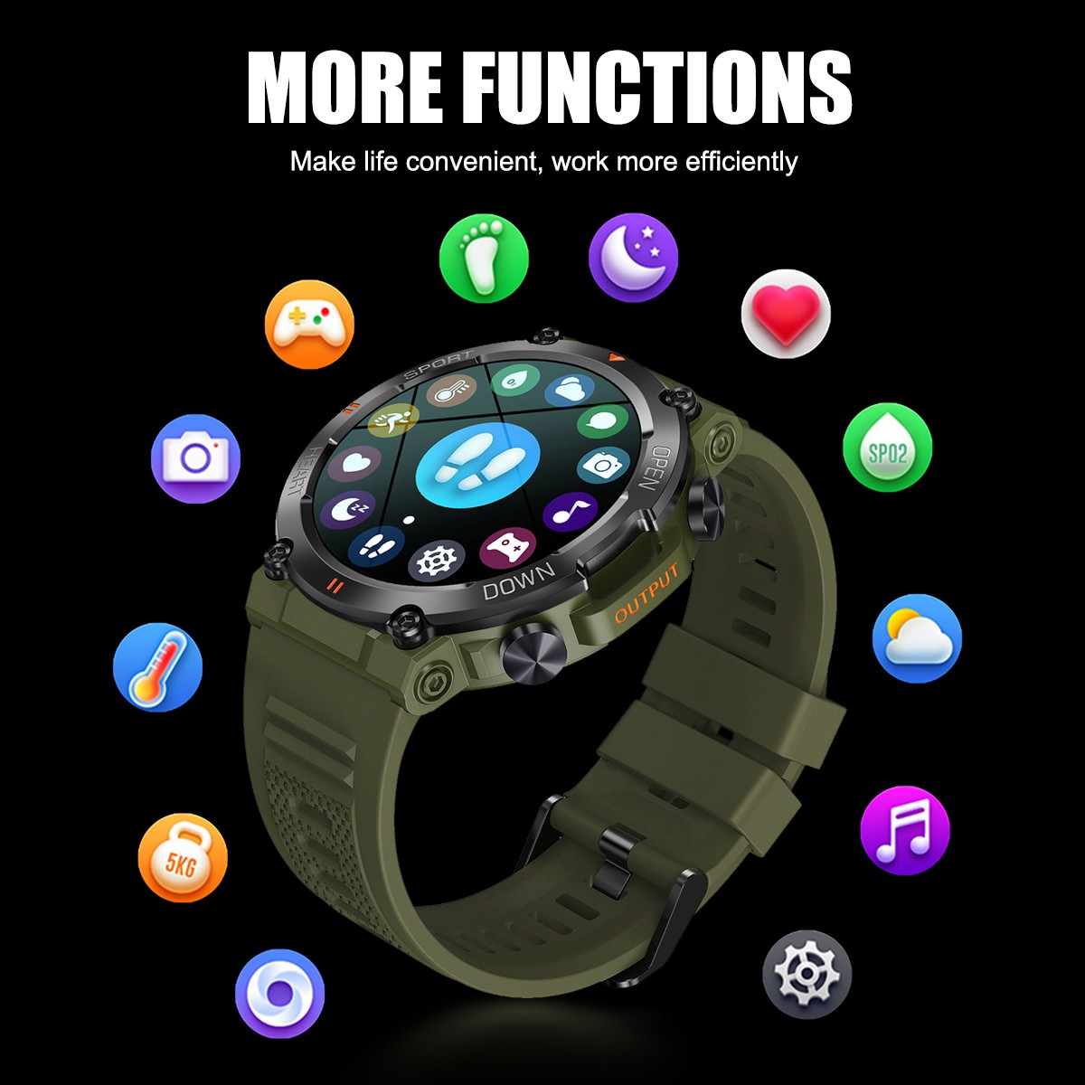 Military Sports Smart Watch for Men Smartwatch Rugged Tactical Fitness Tracker