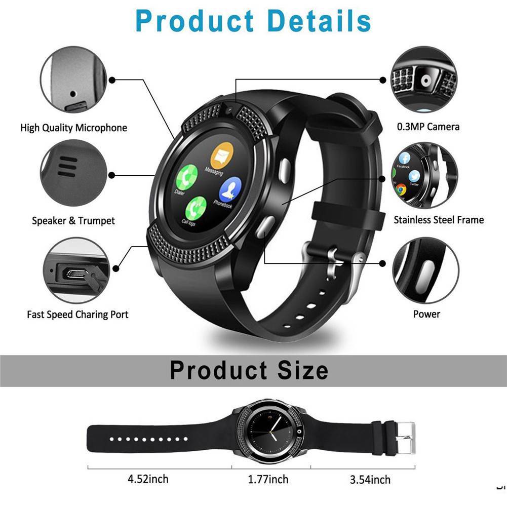 Touch Screen Bluetooth Smart Watch GSM Phone Fitness Tracker for Men Women Boys