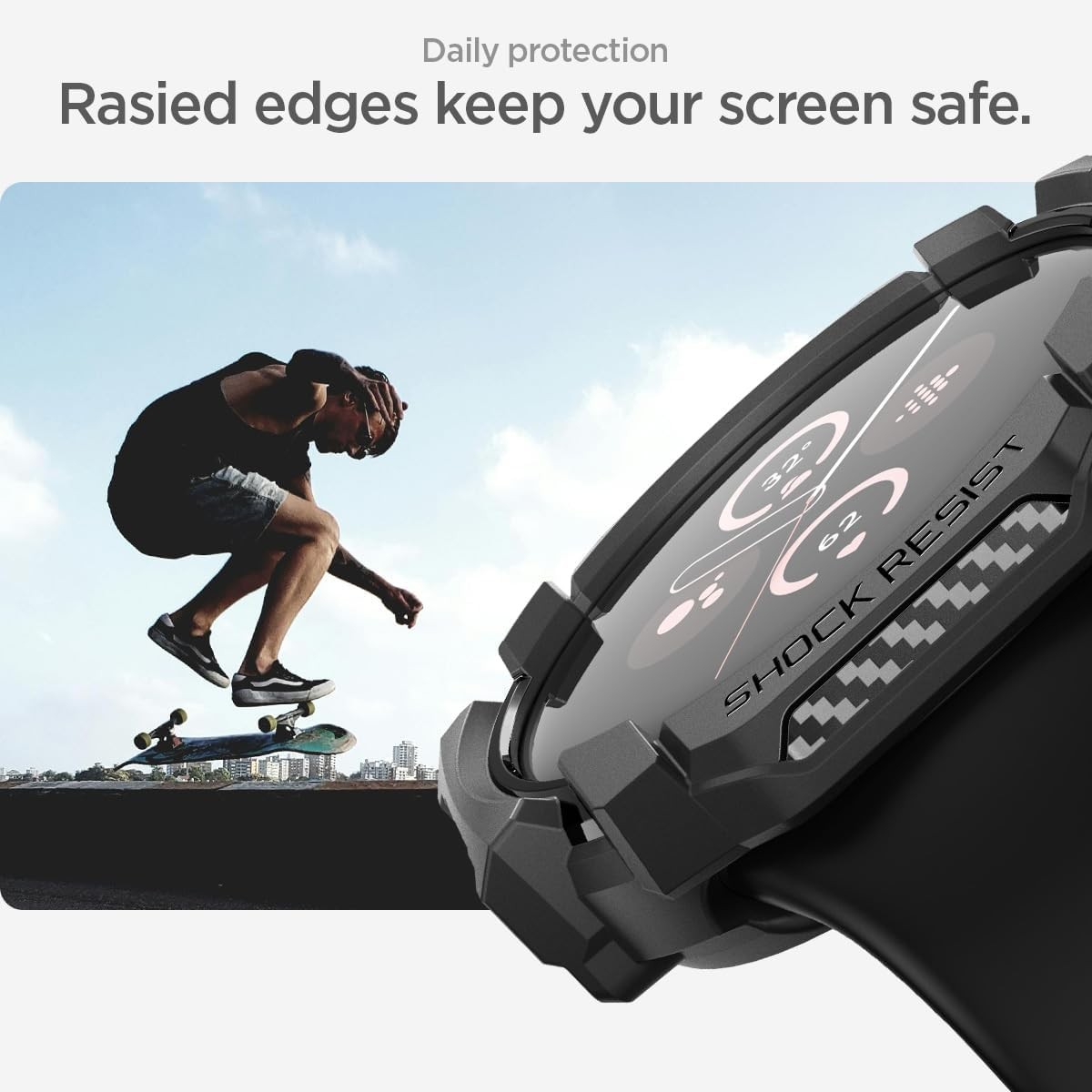Rugged Armor Case for Google Pixel Watch 41mm Durable TPU Cover – Matte Black