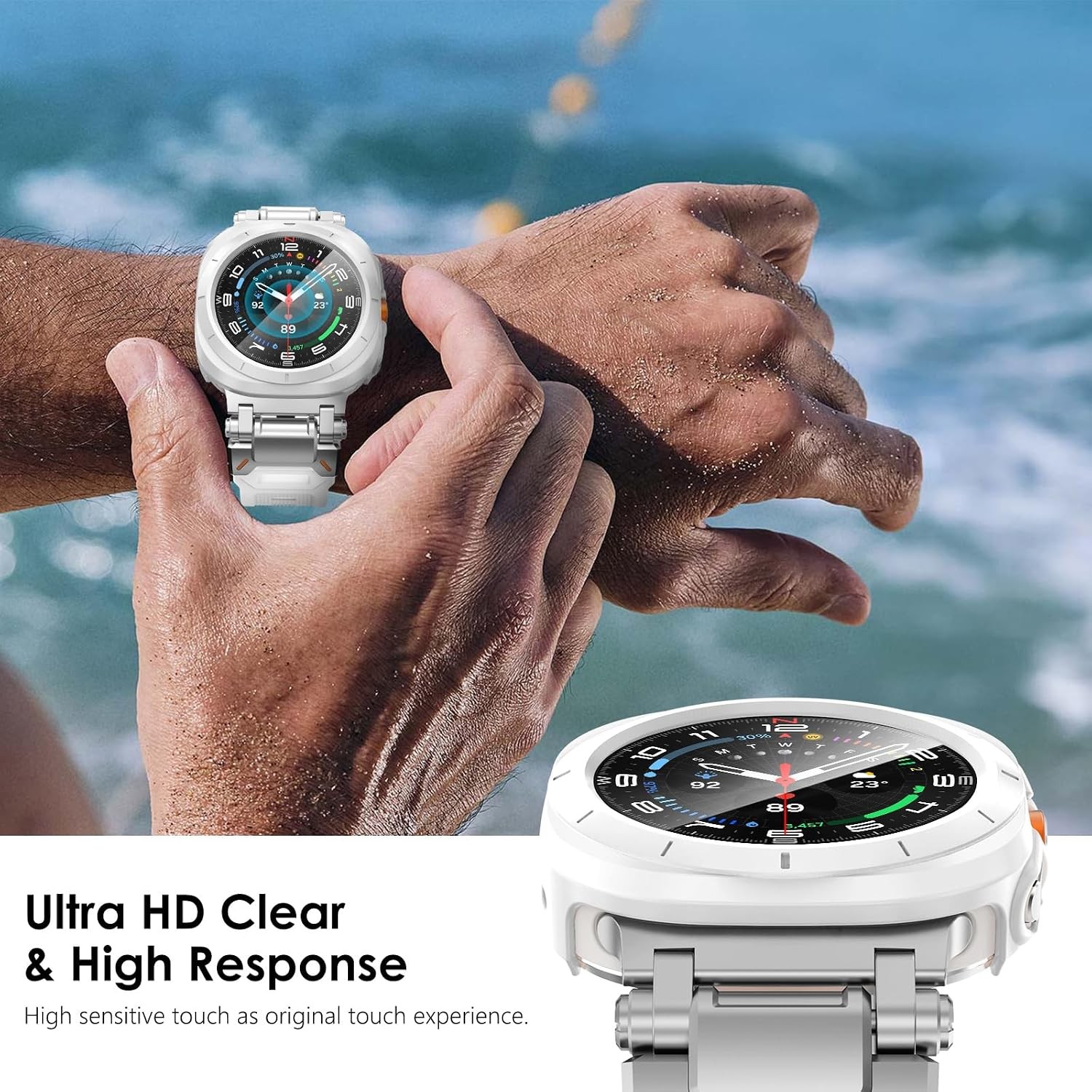 Tempered Glass Durable Case for 47mm Samsung Galaxy Watch Ultra Accessories, Whi