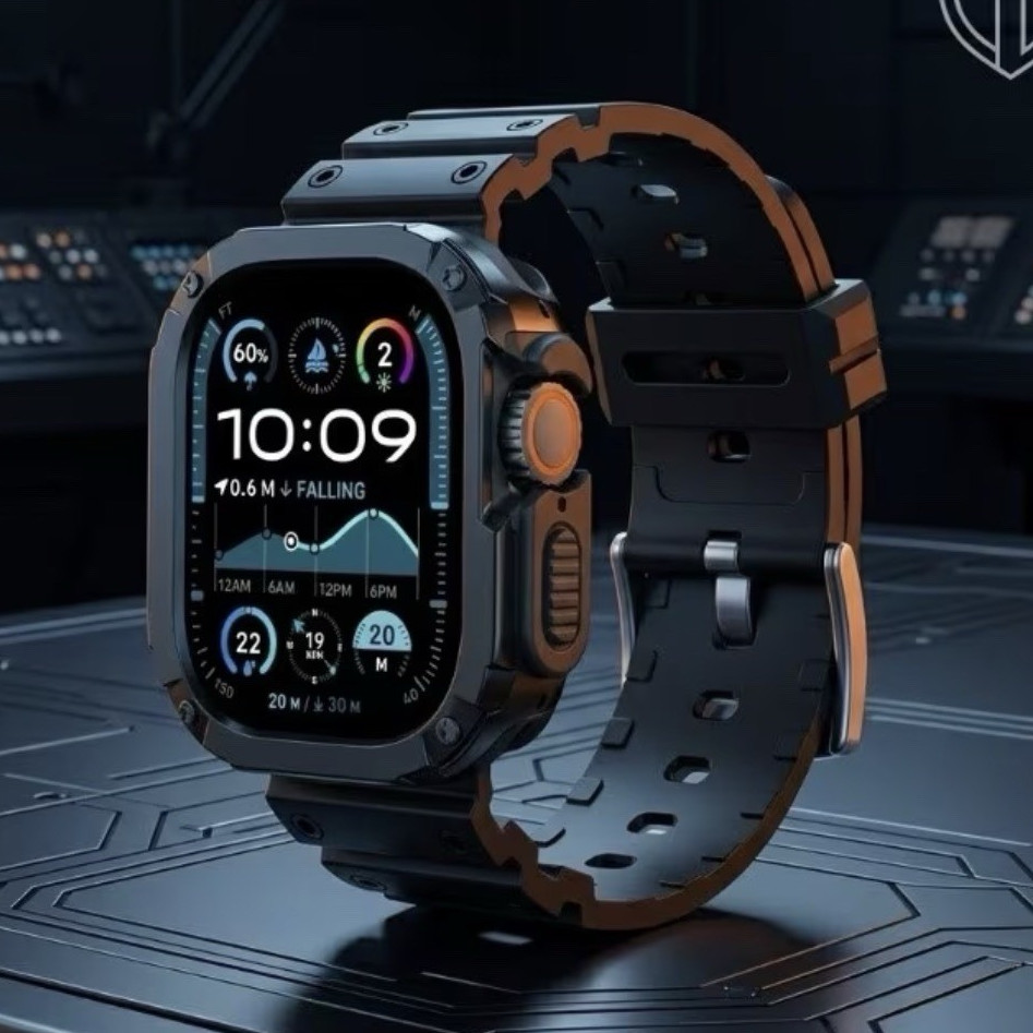 🆕 Rugged GPS Waterproof Smart Watch 49mm Metal Case Black Silicone Band