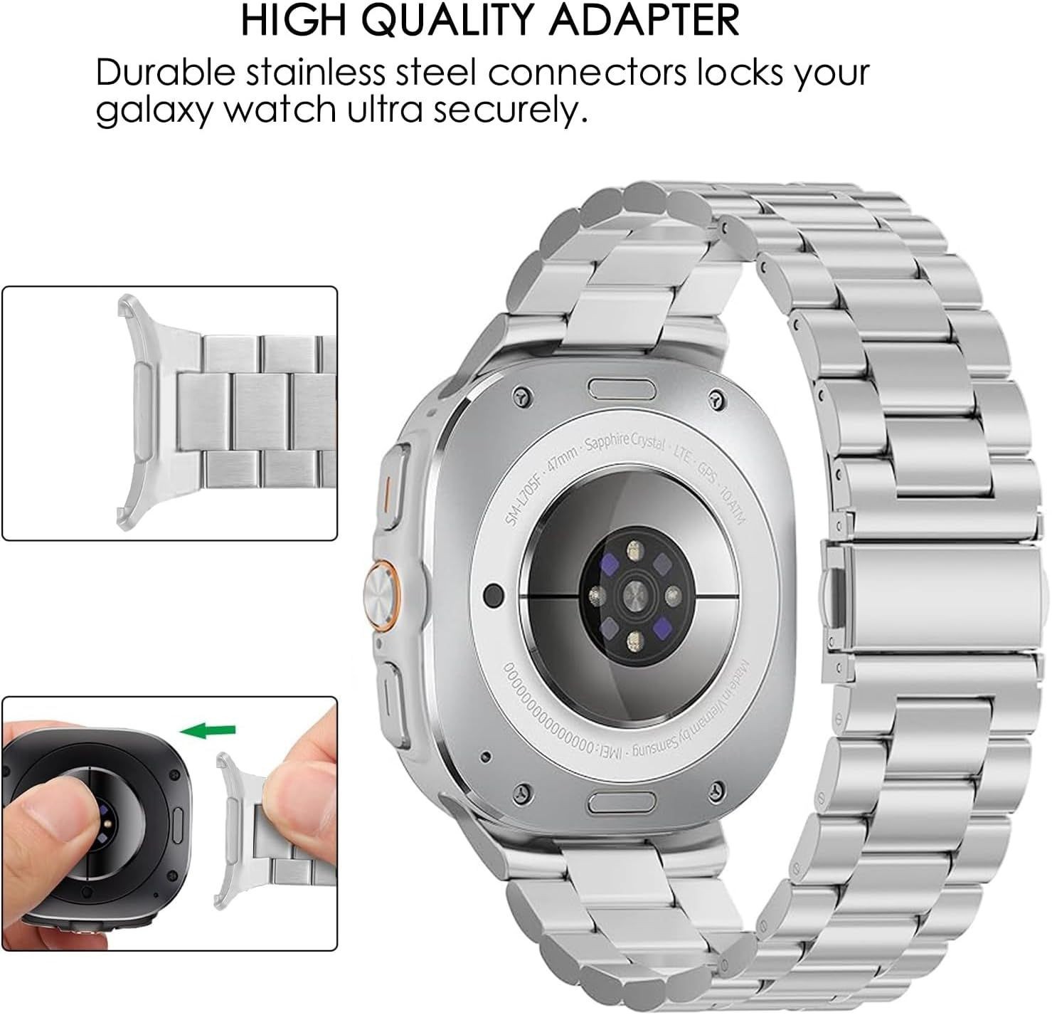 Solid Stainless Steel Strap Compatible with Samsung Galaxy Watch Ultra 47mm