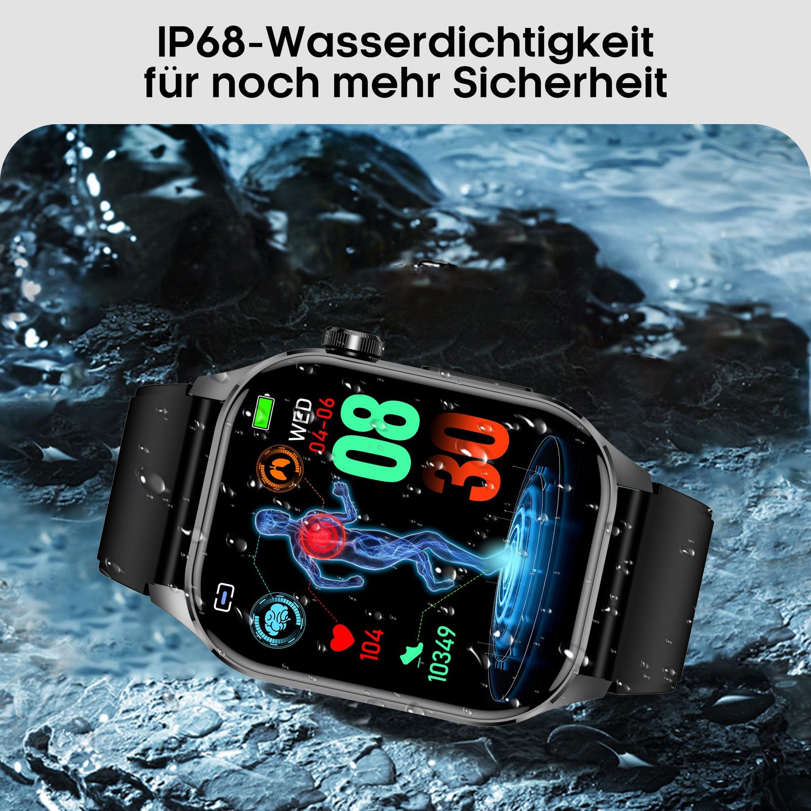 Advanced Health Smartwatch for Women Men with Real-Time Large, Black