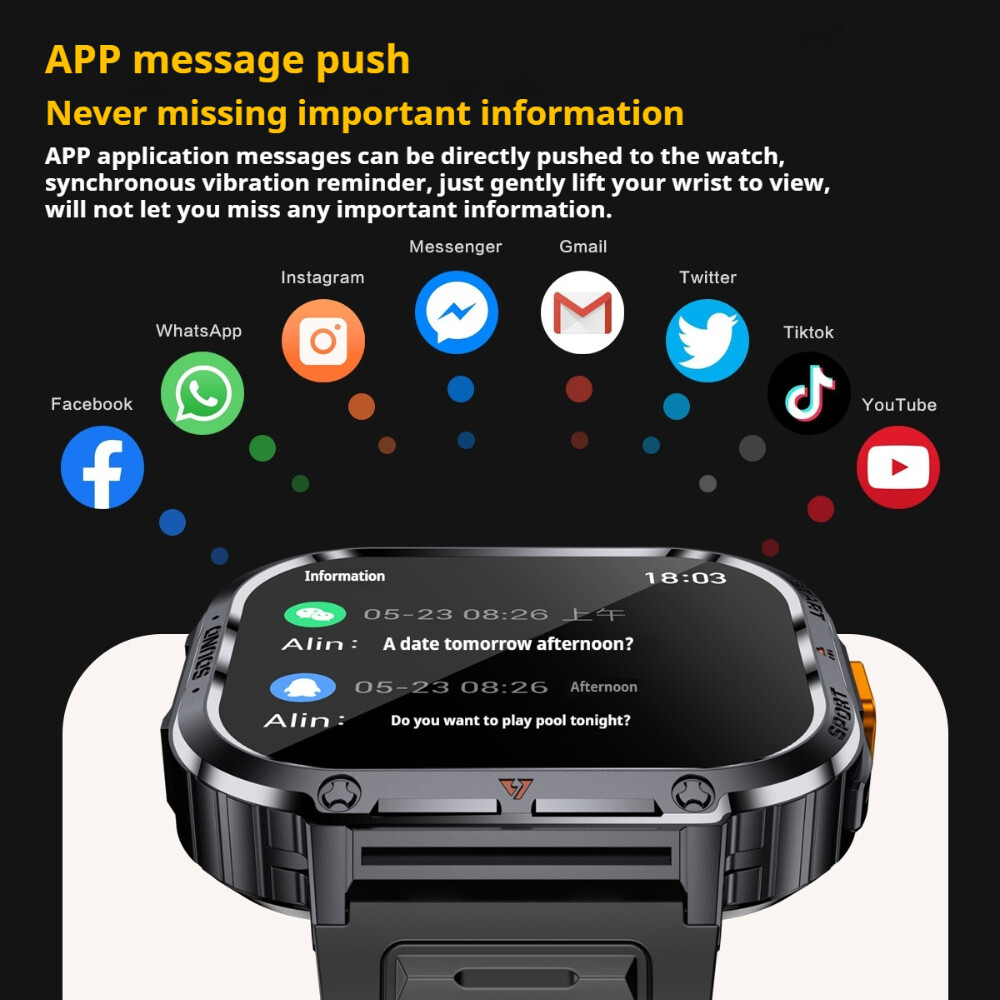 2.0″Military Smart Watch Men (Call Receive/Dial) Rugged Tactical Fitness Tracker
