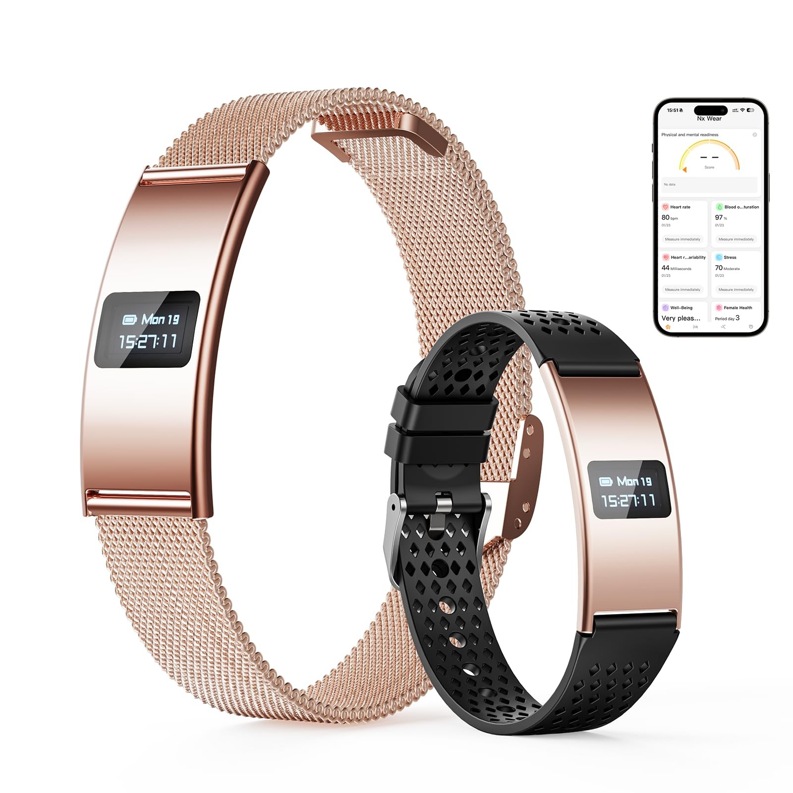Smart Bracelet, Subscription-Free 24/7 Health Tracking, Heart Rate, SpO2, HRV…
