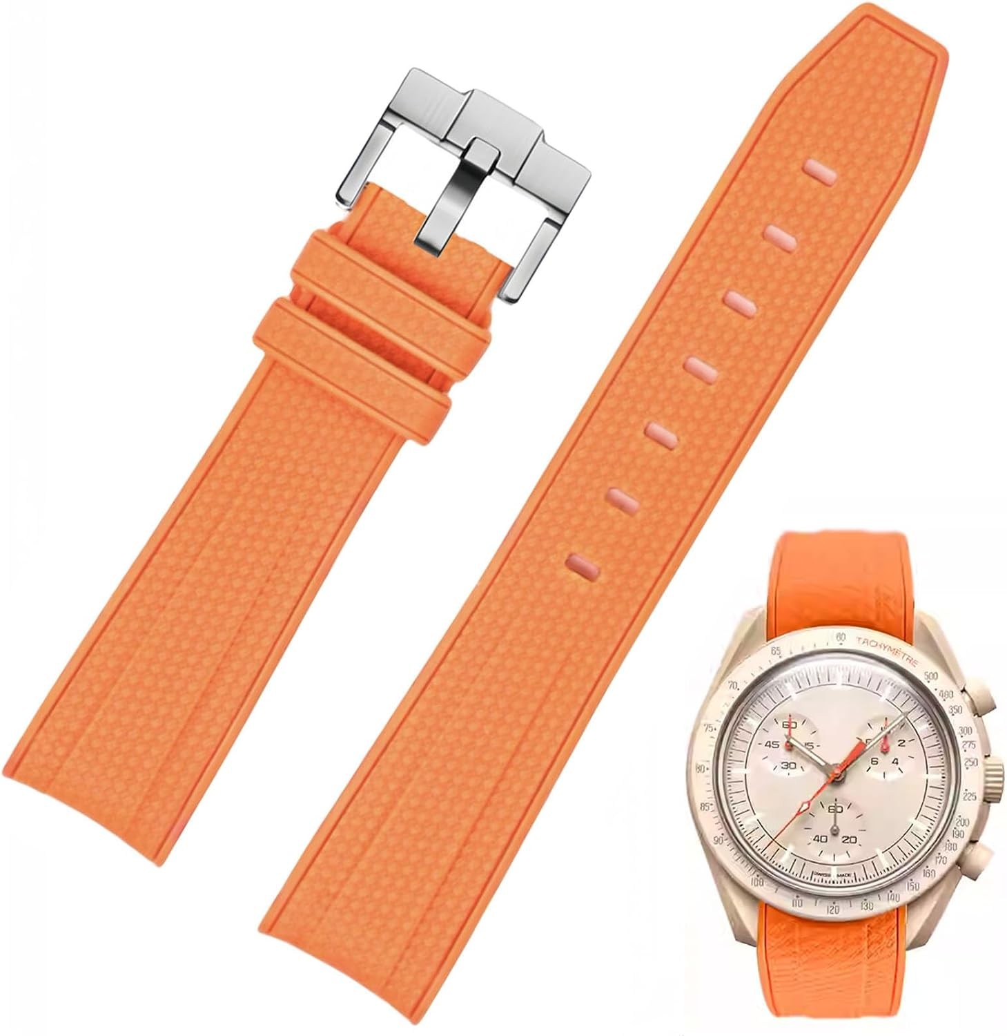 Silicone Rubber Strap for Omega Swatch Moonswatch 20mm Curved End Weave Style