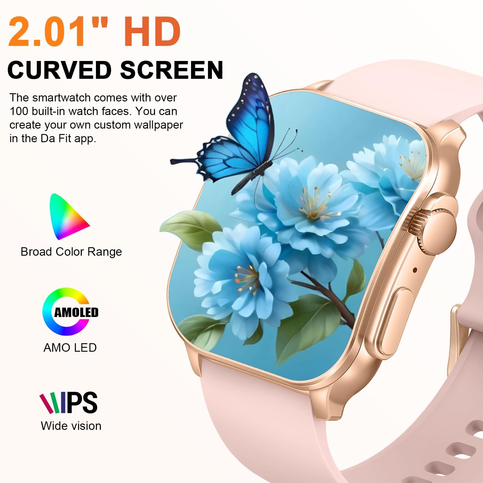 Smart Watch, 2.01″ AMOLED Curved Touchscreen Fitness Watch for Women, IP68 Wa…
