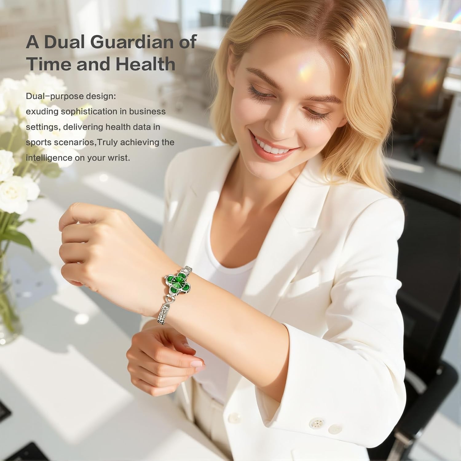 Energy Port Smart Bracelet with heart rate monitorGreen Lucky Clover Smart Brace